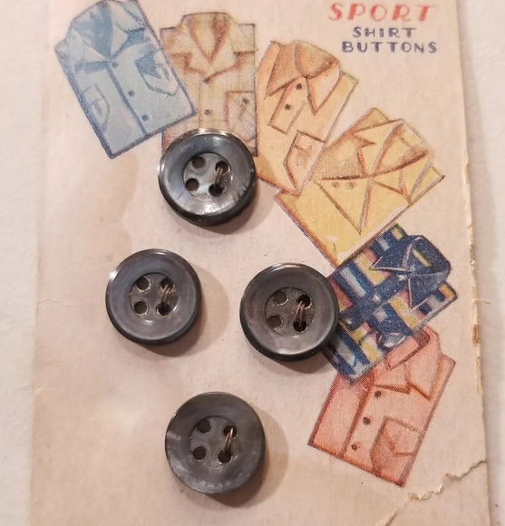 LuckyDay Sport Shirt Buttons Vintage Blue Gray 4 Hole - Picture 1 of 2